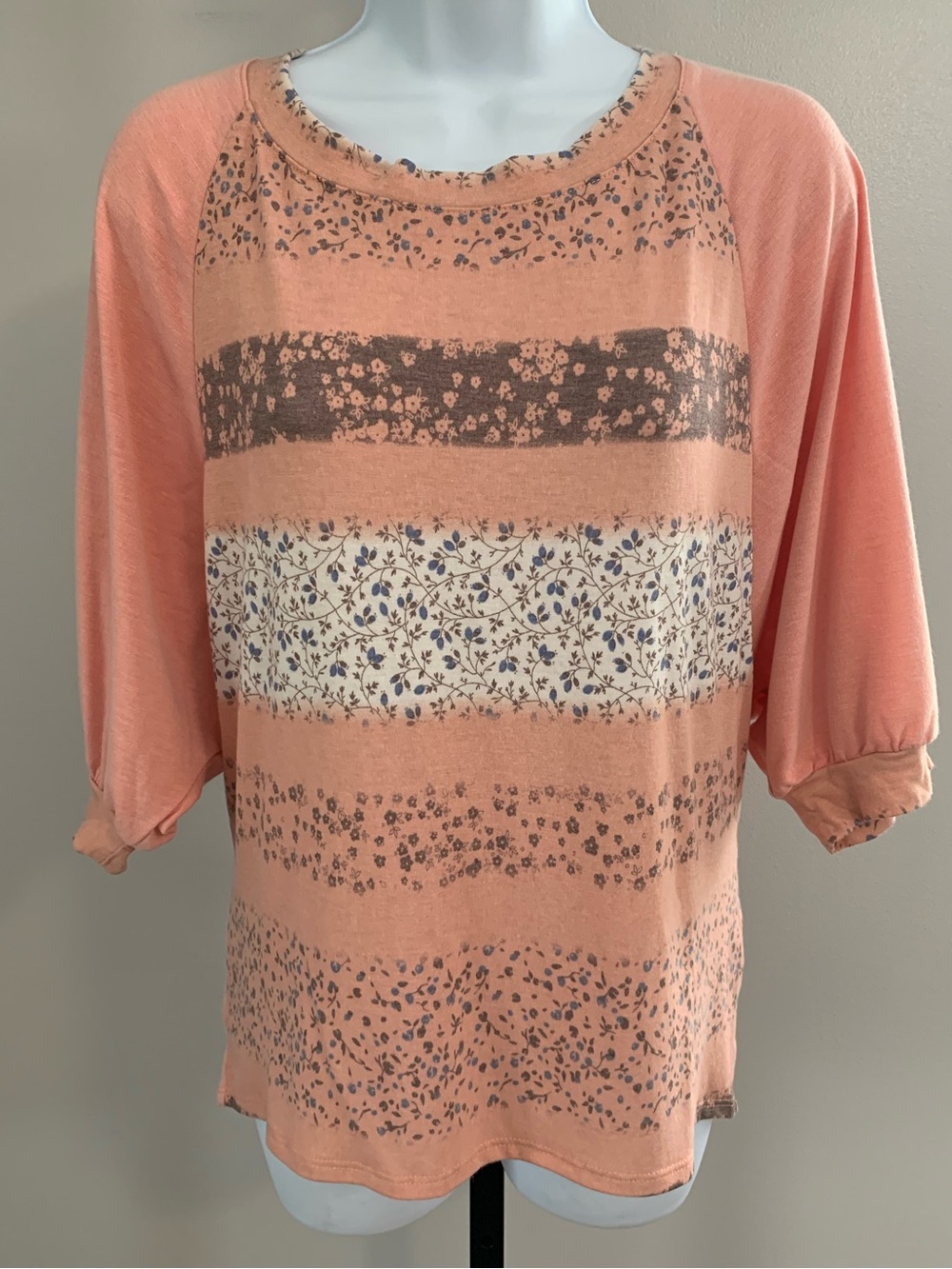NWOT Emerald Boutique Brand- Pink Striped Floral Dolman-Sleeve Top